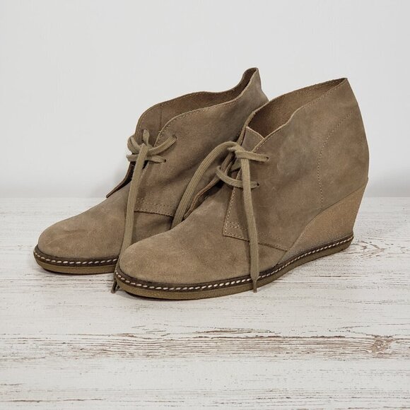 J Crew Tan Suede Wedge Booties Size 9 good pre-owned condition - Picture 2 of 6